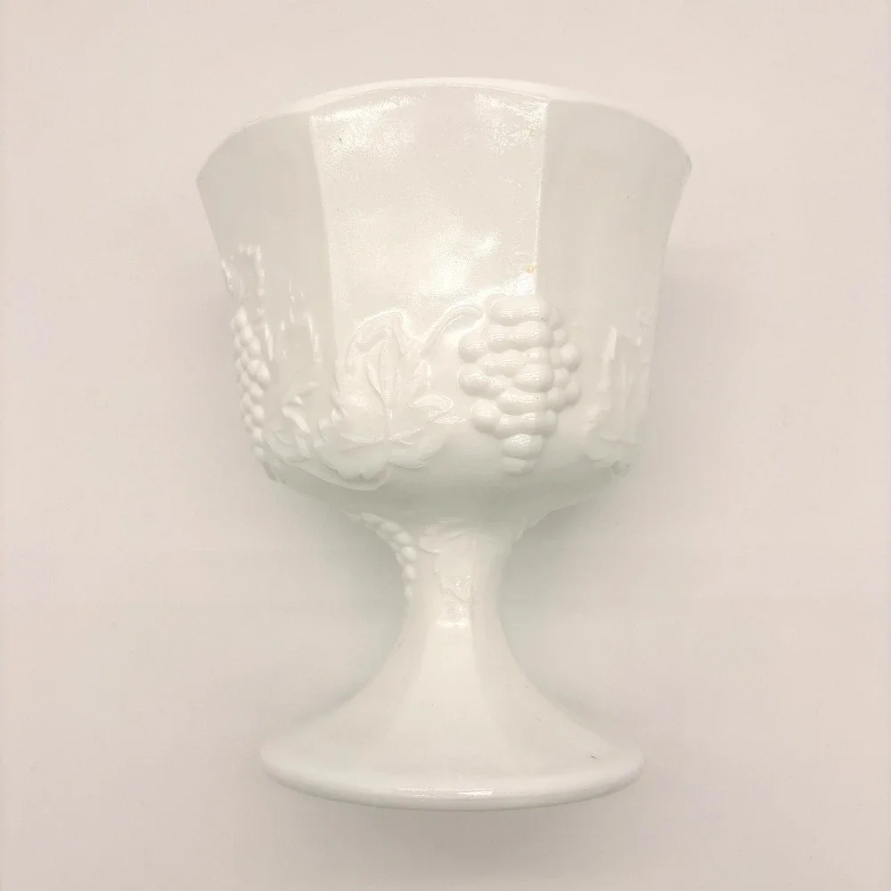 Vintage White Milk Glass Grape Harvest Pedestal Compote Bowl Cottagecore Decor